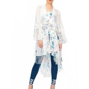 NEW ORIGAMI bohemian all lace hi low cardigan in teal